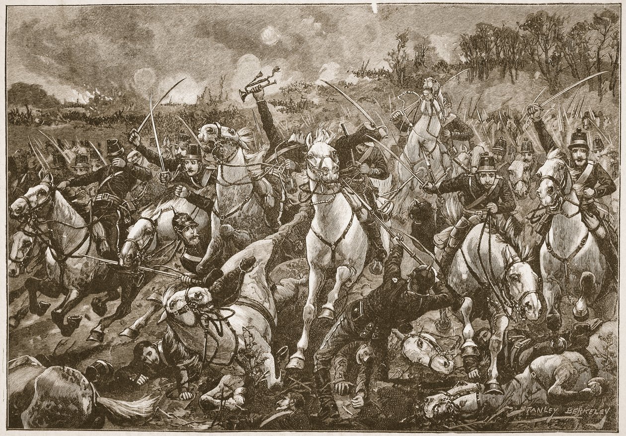 Descendant la pente à toute allure, les escadrons ont percé la ligne des tirailleurs, illustration de 