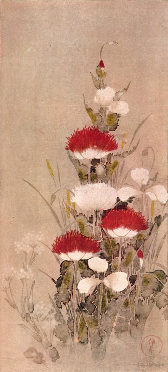 Coquelicots, blé et fleurs de natane, 17ème siècle - Sôtatsu
