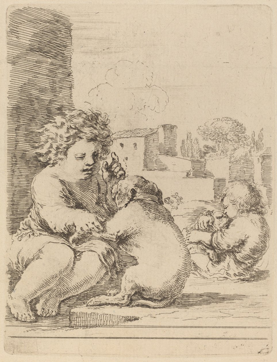 Enfant jouant avec un chien - Stefano della Bella