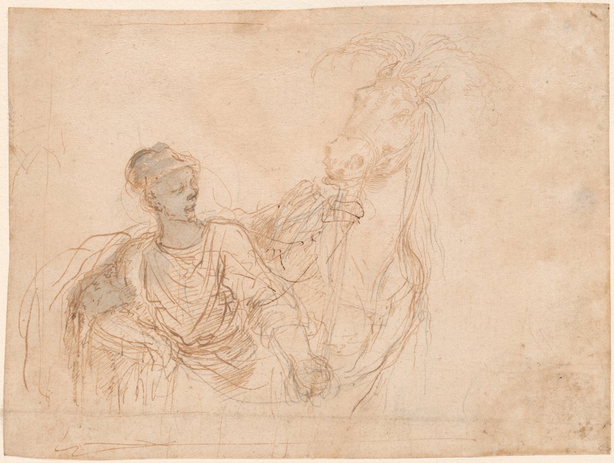 Figure menant un cheval - Stefano della Bella
