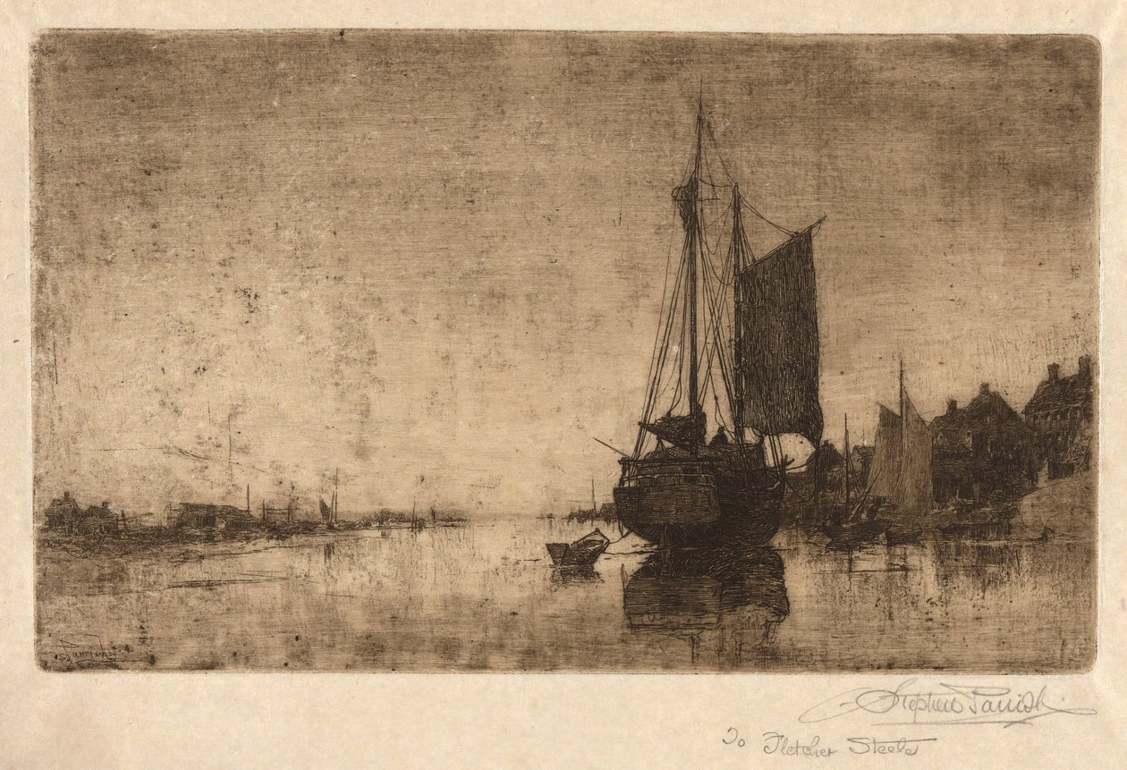Scène de rivière avec navire - Stephen Parrish