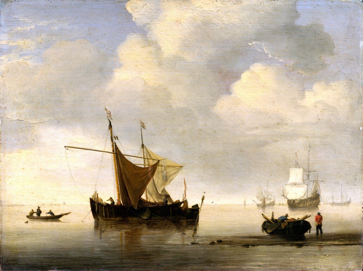 Calme : Deux navires hollandais - Willem van de Velde the Younger