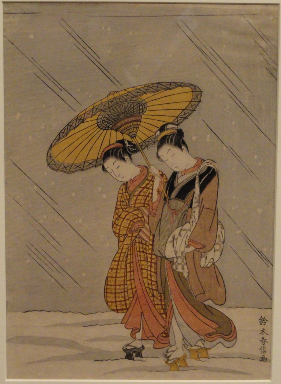 Couple dans une tempête de neige - Suzuki Harunobu