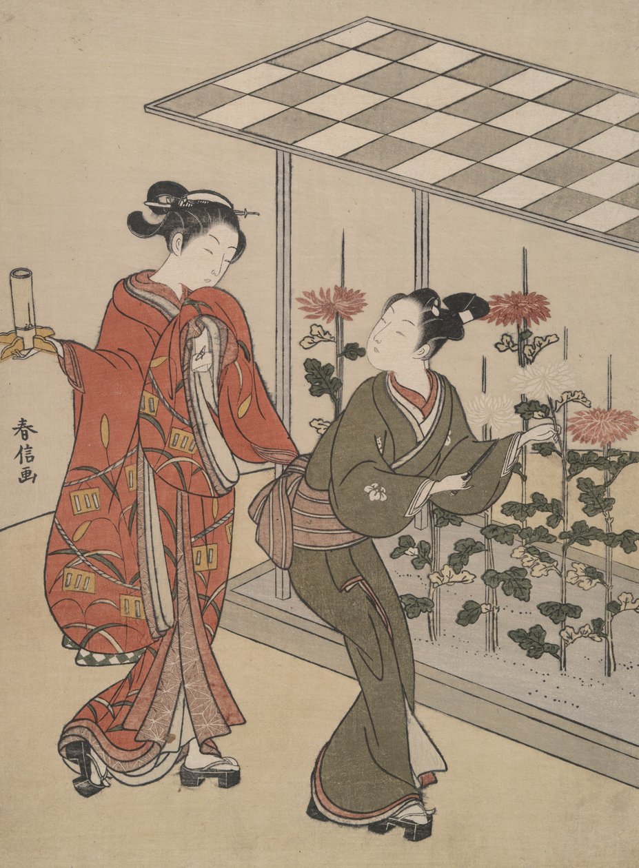 Observation des chrysanthèmes - Suzuki Harunobu