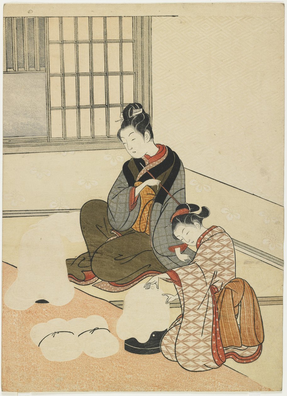 Neige du soir sur le séchoir à soie, après 1766 - Suzuki Harunobu