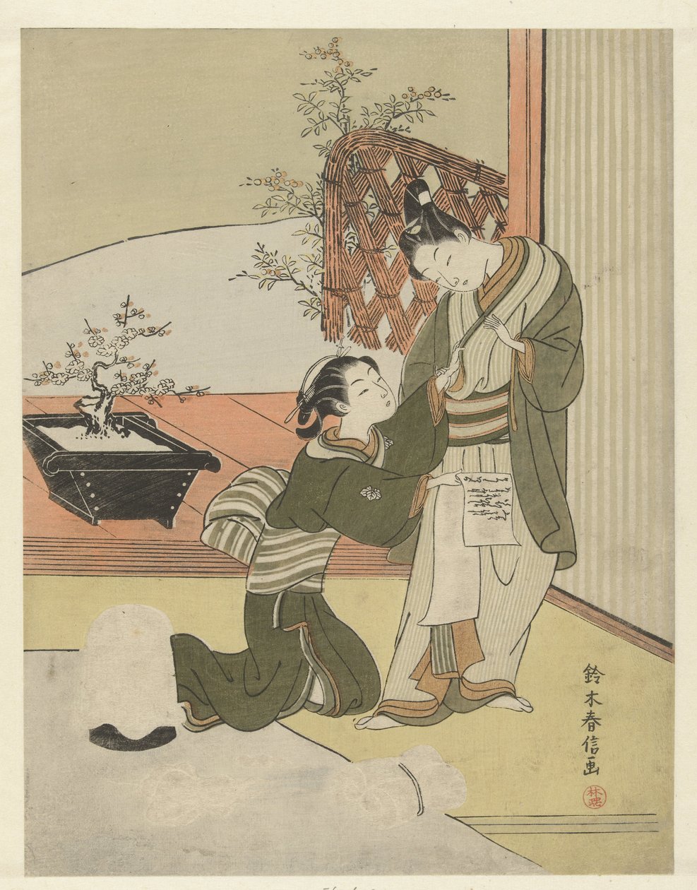 Jeune couple avec une lettre - Suzuki Harunobu