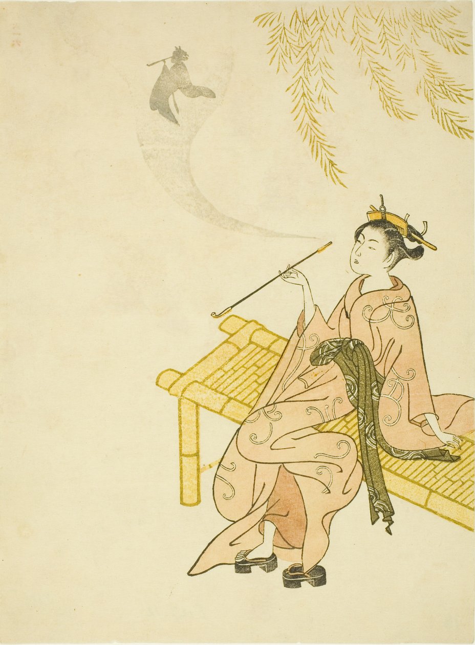 Fumer sur un Banc - Suzuki Harunobu