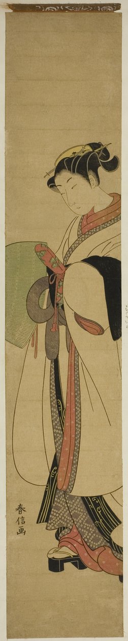 Jeune femme déguisée en moine mendiant - Suzuki Harunobu