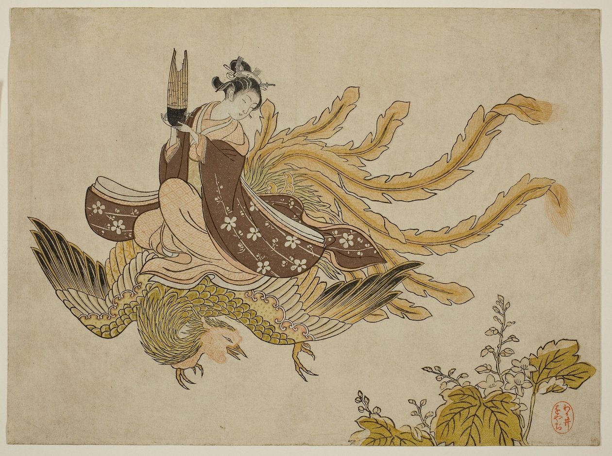 Jeune femme chevauchant un phénix - Suzuki Harunobu