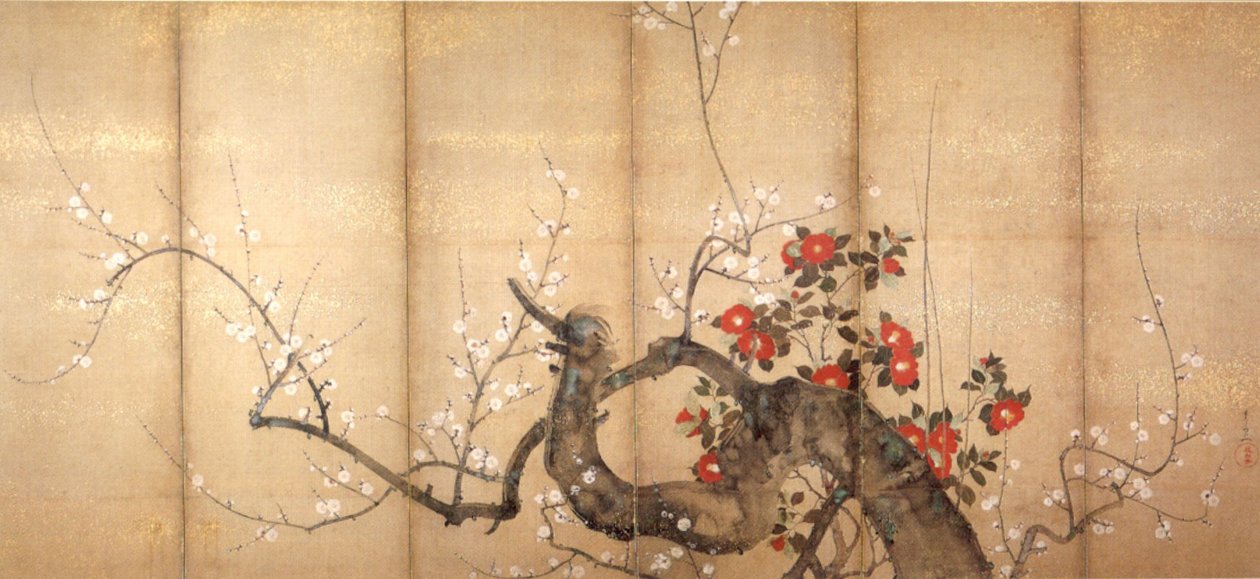 Prunier à fleurs et camélia - Suzuki Kiitsu