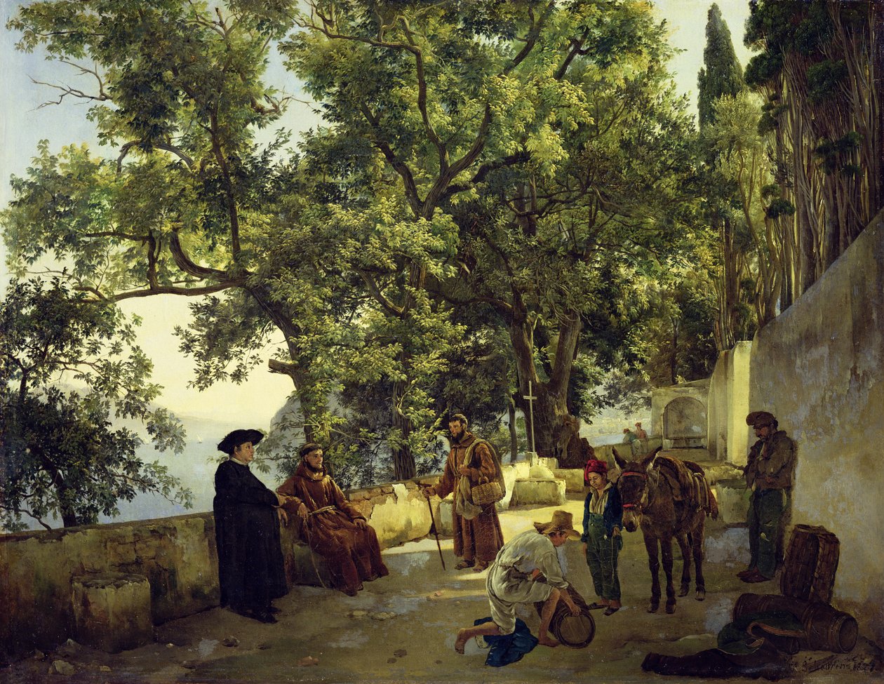 Véranda au bord de la mer, Moines capucins dans la banlieue de Sorrente, 1827 - Sylvester F. Shedrin