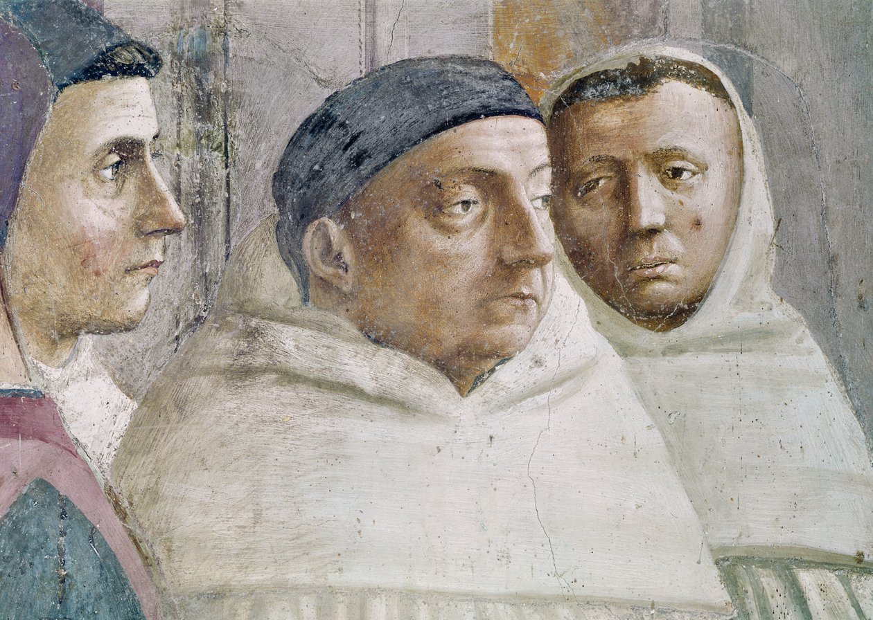 Détail de deux moines, de la Résurrection du fils de Théophile, et Saint Pierre intronisé comme premier évêque d