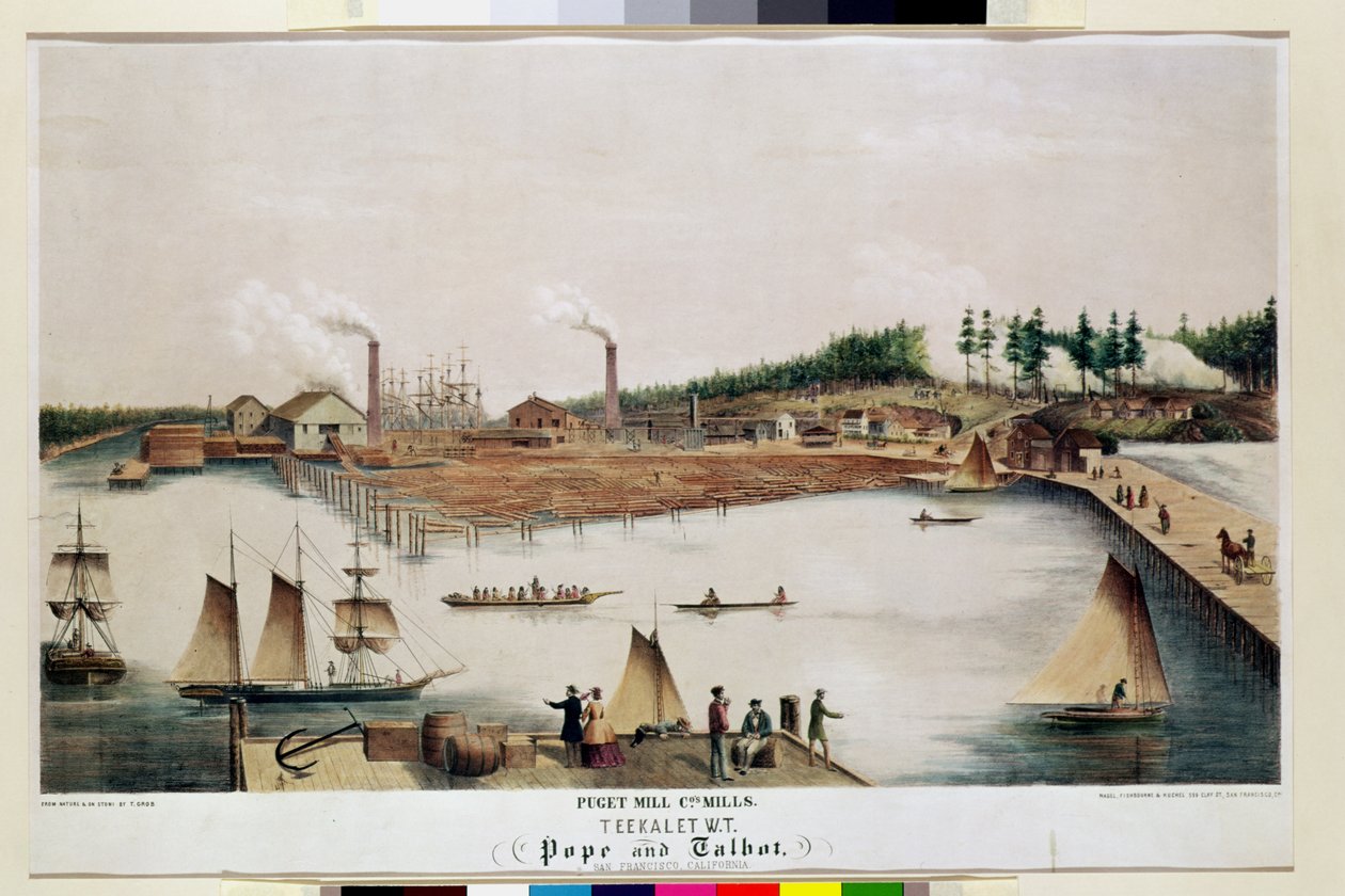 Vue de la scierie de la Puget Mill Company à Teekalet, 1856 - T. Grob