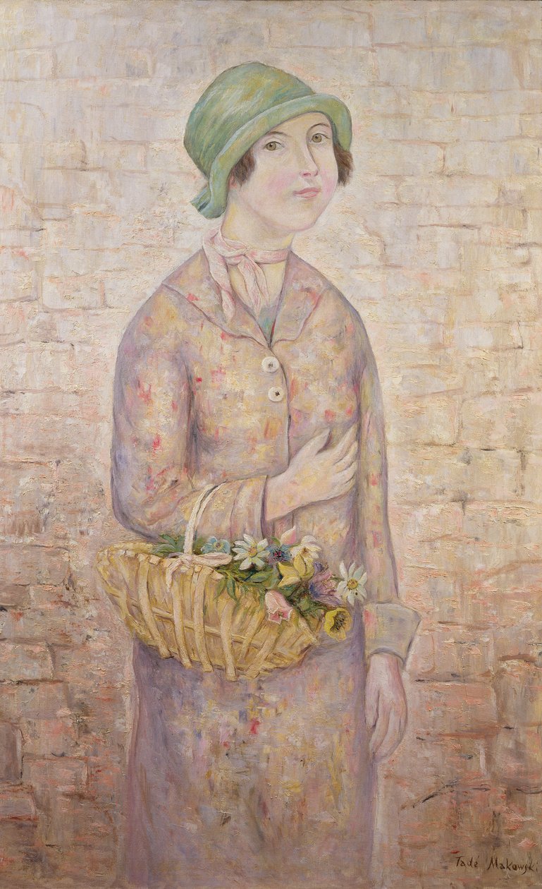 Une fille avec un panier de fleurs - Tadeusz Makowski