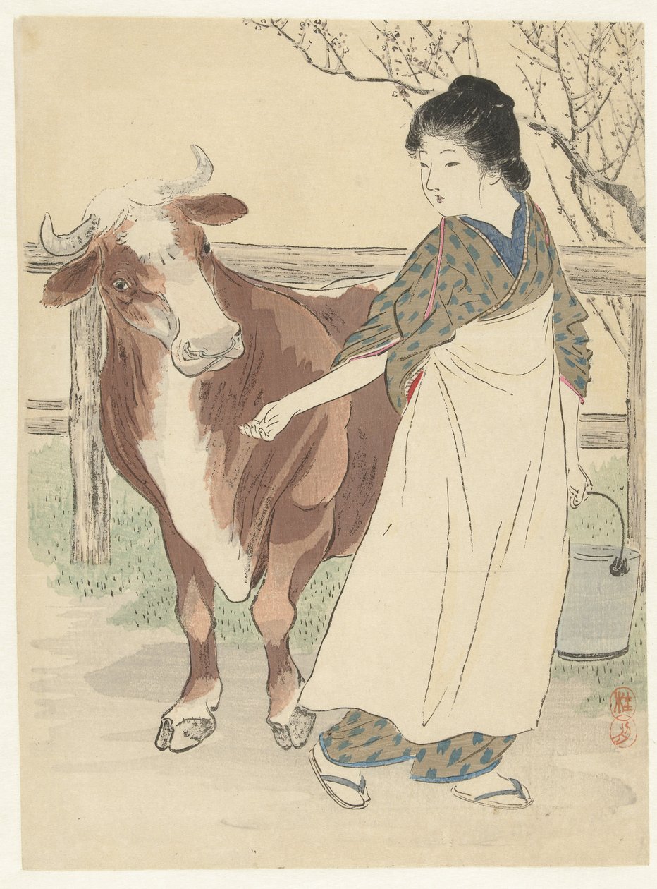 Laitière avec vache - Takeuchi Keishū