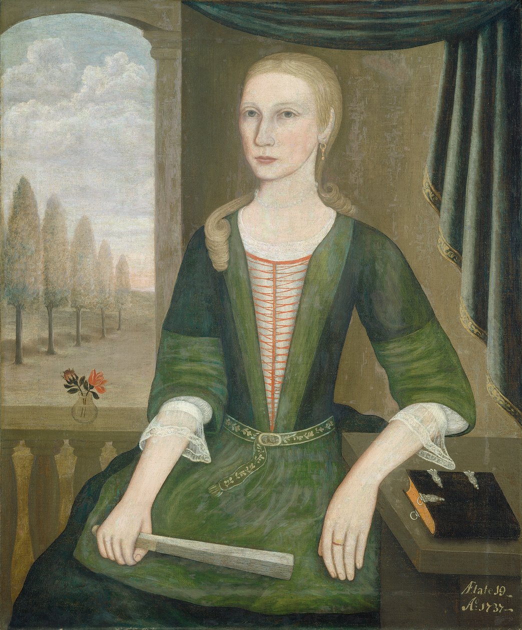 Jeune femme avec un éventail - The Gansevoort Limner