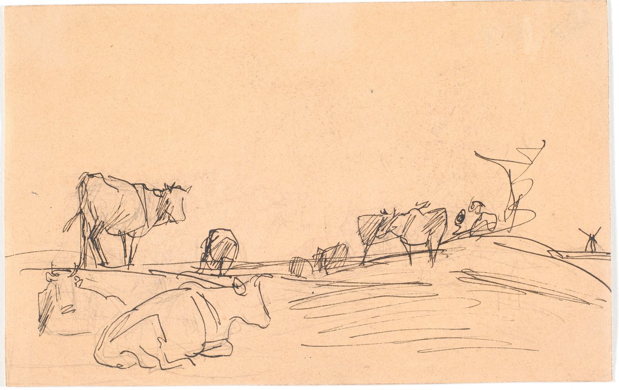 Paysage avec des vaches couchées et debout - Theodor Philipsen