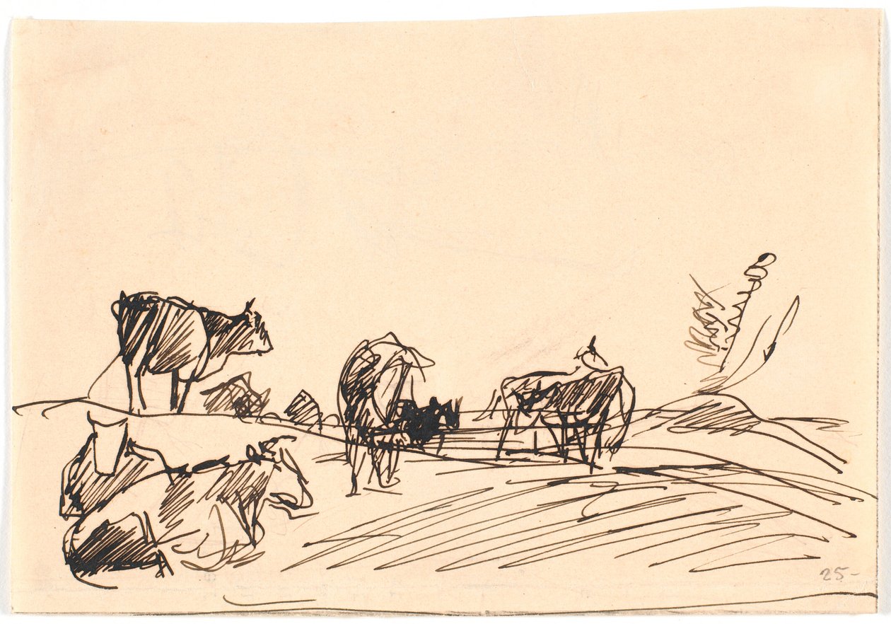 Paysage avec des vaches couchées et debout - Theodor Philipsen