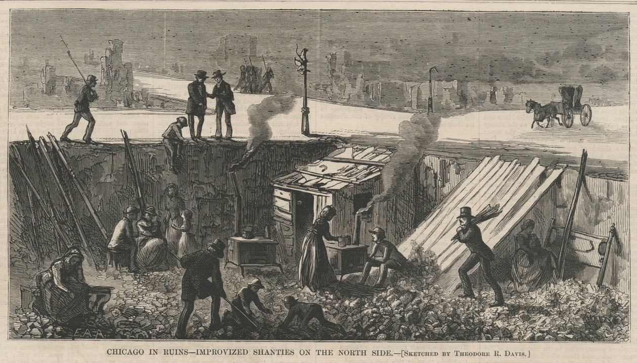 Chicago en ruines - cabanes improvisées sur le côté nord, illustration de Harper