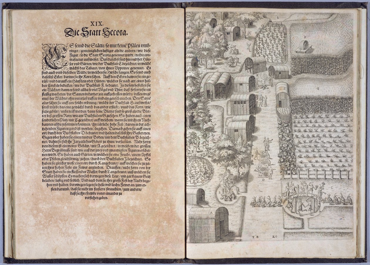 Page XIX avec le village de Secota, de 