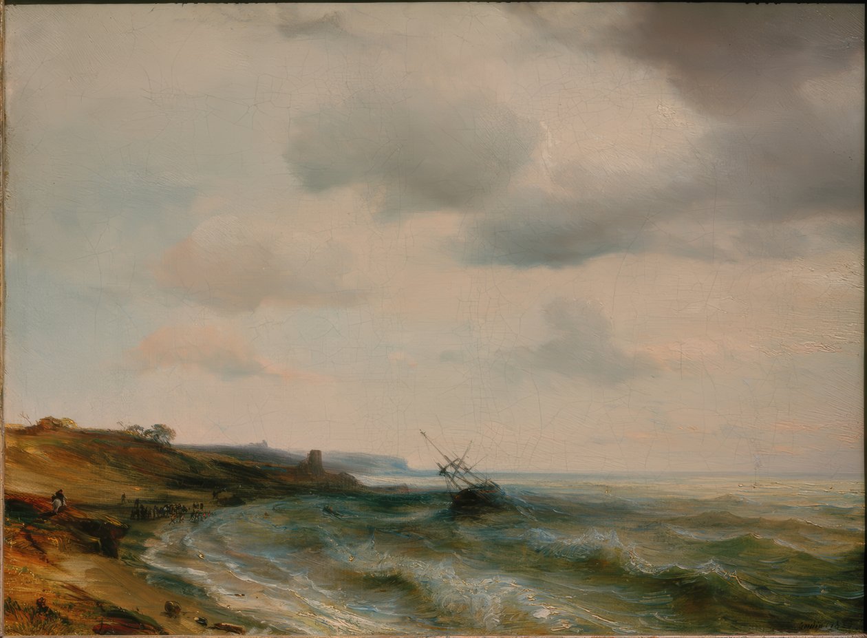 Côte maritime avec navire échoué - Theodore Gudin