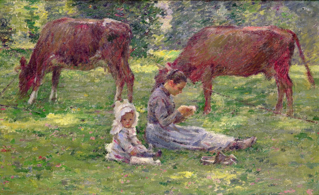 Observer les vaches (huile sur toile) - Theodore Robinson