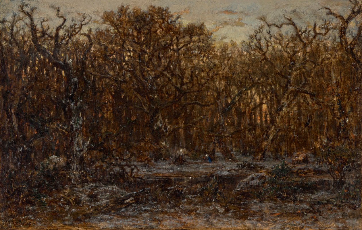Forêt au coucher du soleil en hiver - Theodore Rousseau