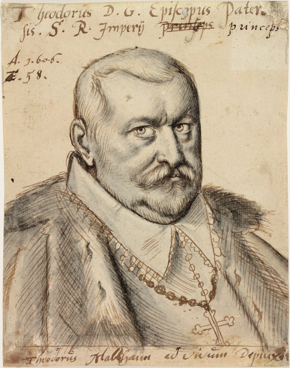 Theodore de Fürstenberg, évêque de Paderborn, 1606 (plume et encre et lavis sur papier) - Theodorus Malthann