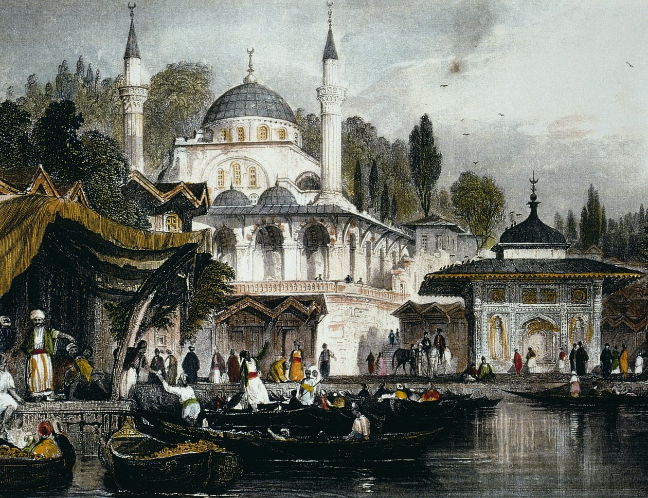 La mosquée Mihrimah Sultan à Üsküdar, sur la rive anatolienne du Bosphore, face à Istanbul, 1839 - Thomas Allom