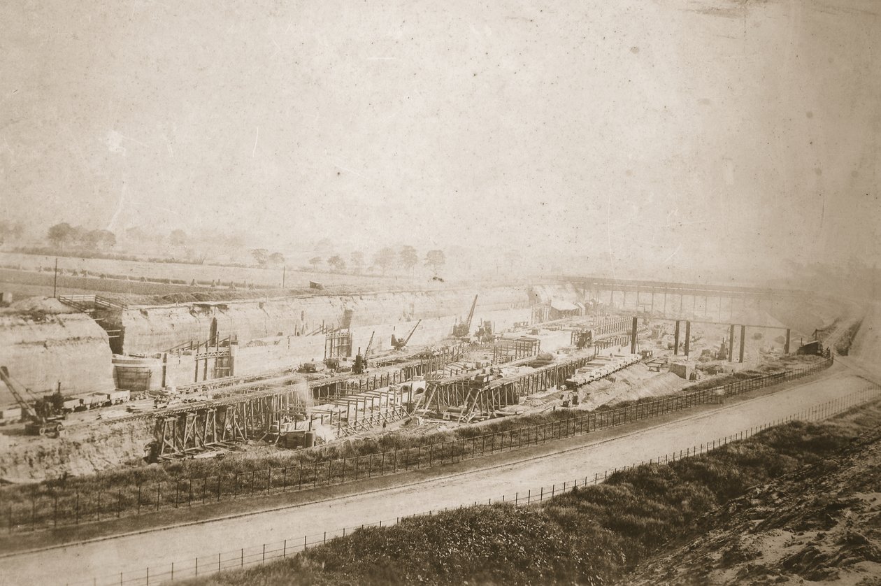 Construction des écluses de Latchford, vue depuis l