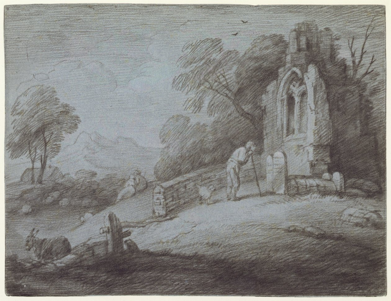 Cimetière avec figure contemplant une pierre tombale - Thomas Gainsborough
