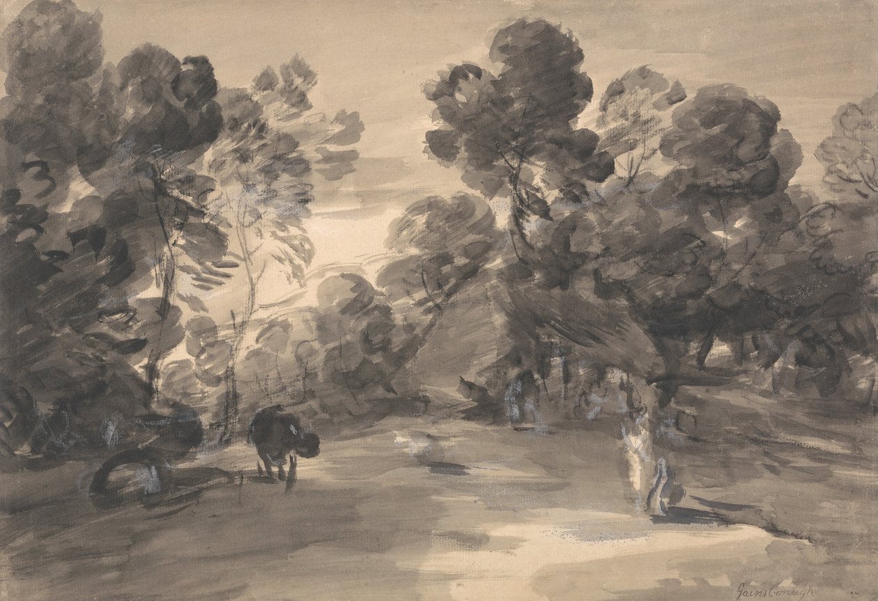 Paysage boisé avec figures, cottage et vache - Thomas Gainsborough