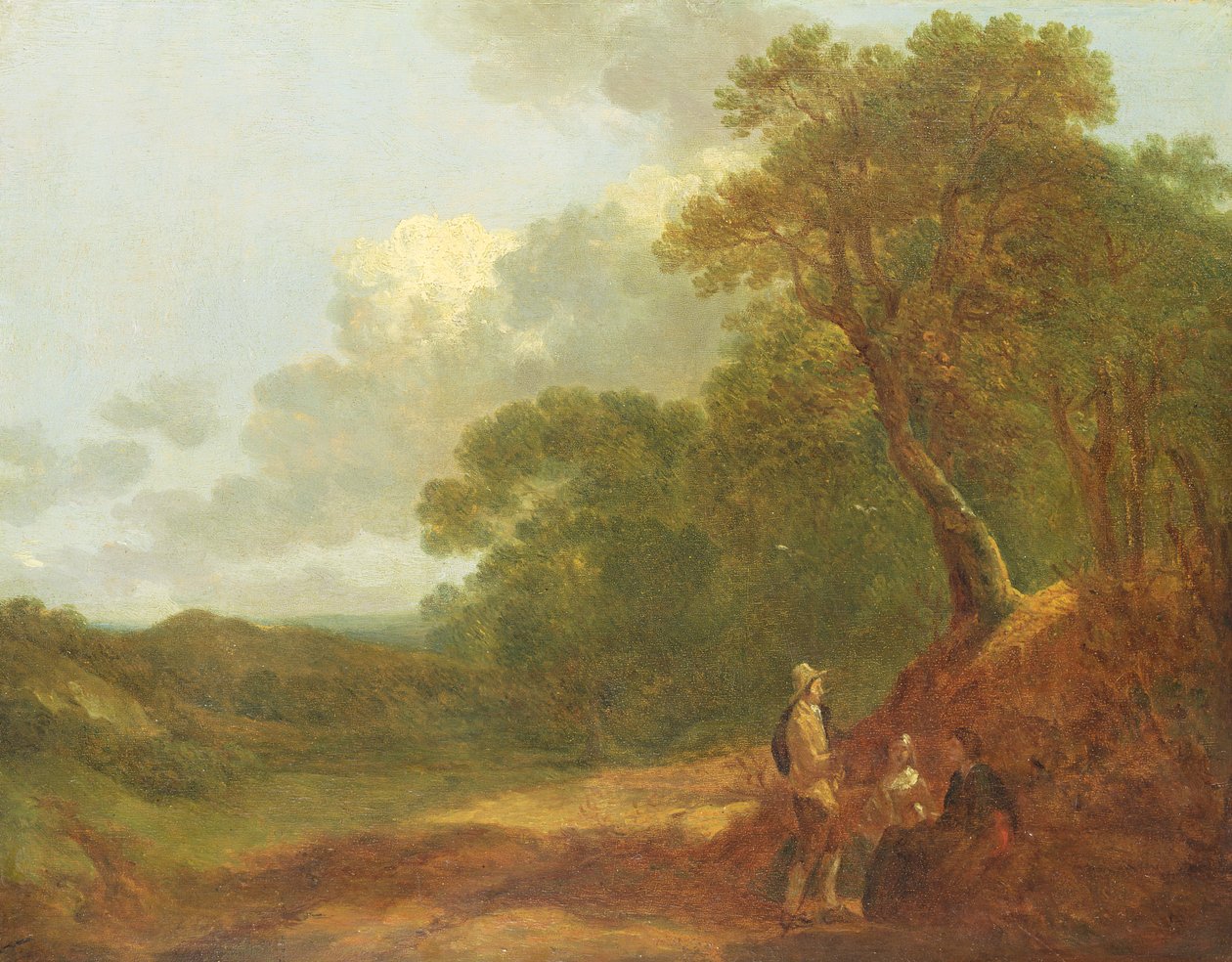 Paysage boisé avec un homme parlant à deux femmes assises - Thomas Gainsborough