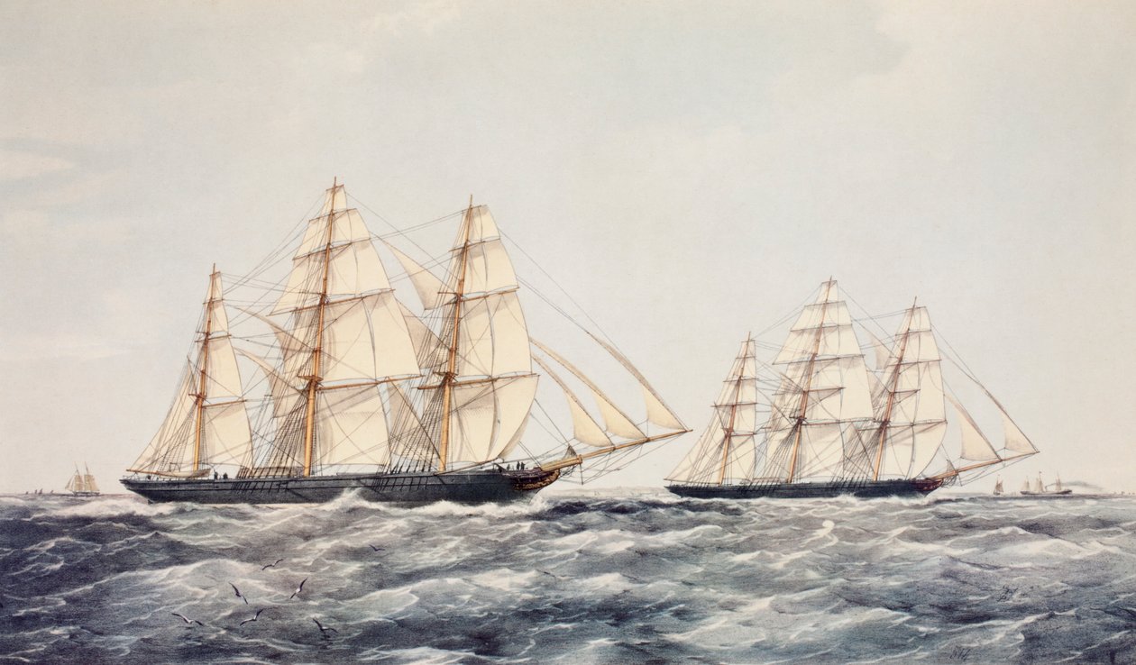 Les clippers à thé Taeping (à gauche) et Ariel (à droite) dans la grande course de thé de 1866, de la Chine à Londres - Thomas Goldsworth Dutton