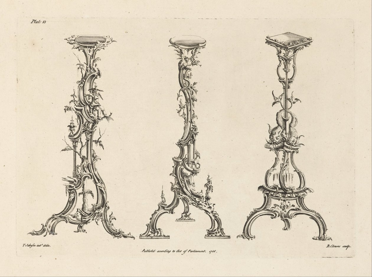 Trois designs pour torchères dans le goût chinois (Planche 13 de Cent cinquante nouveaux designs) - Thomas Johnson