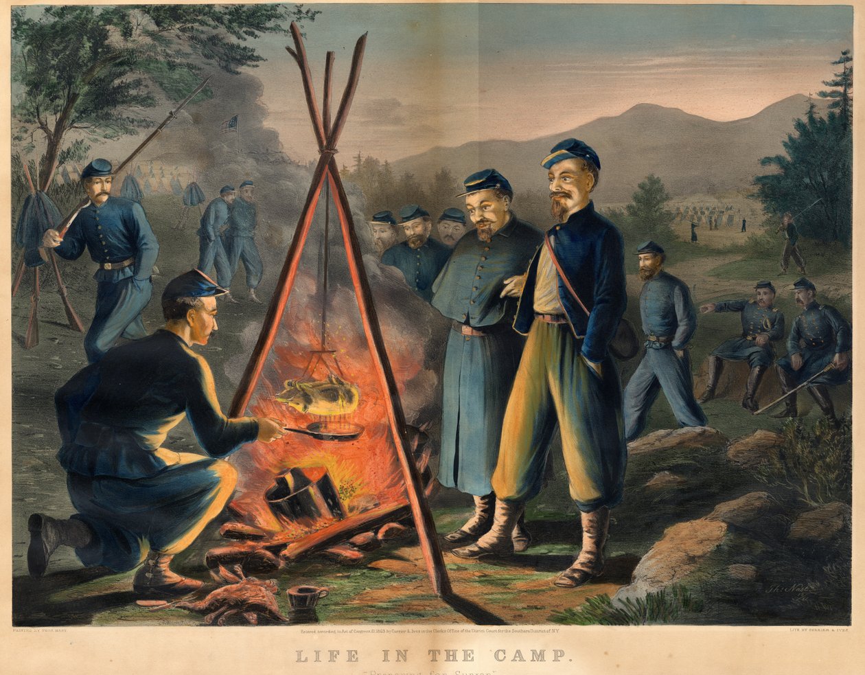 La vie dans le camp, publié par Currier und Ives, 1863 - Thomas Nast