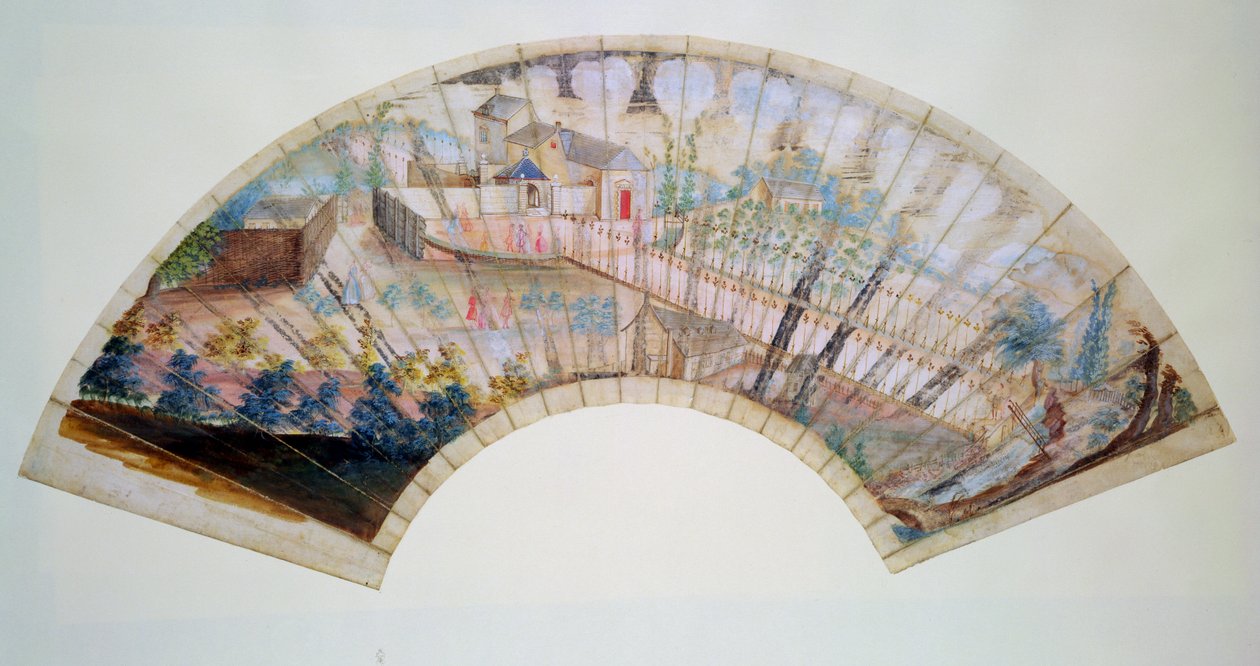 Éventail représentant le Spa Well et Well Walk à Cheltenham, c.1745 - Thomas Robins