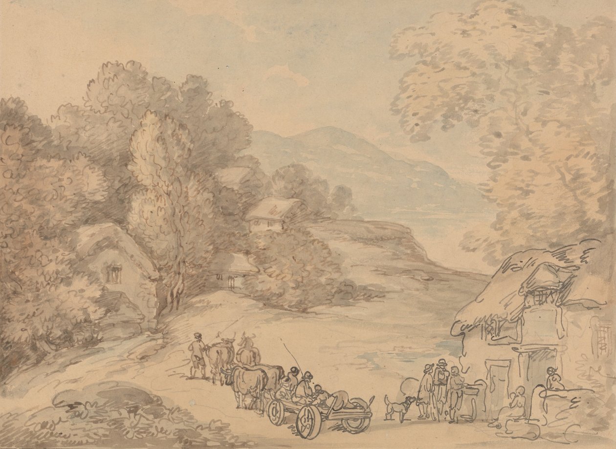 Un village dans un paysage vallonné - Thomas Rowlandson