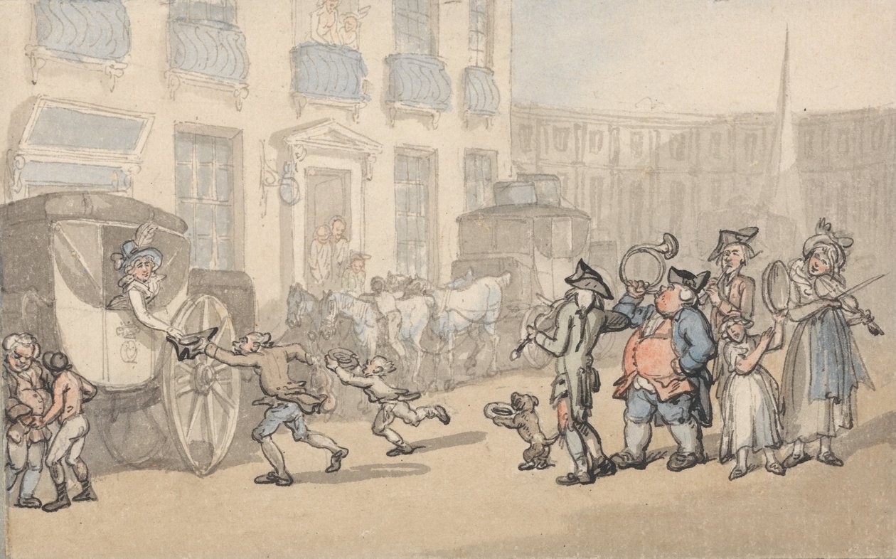 Les conforts de Bath - Arrivée des carrosses - Thomas Rowlandson
