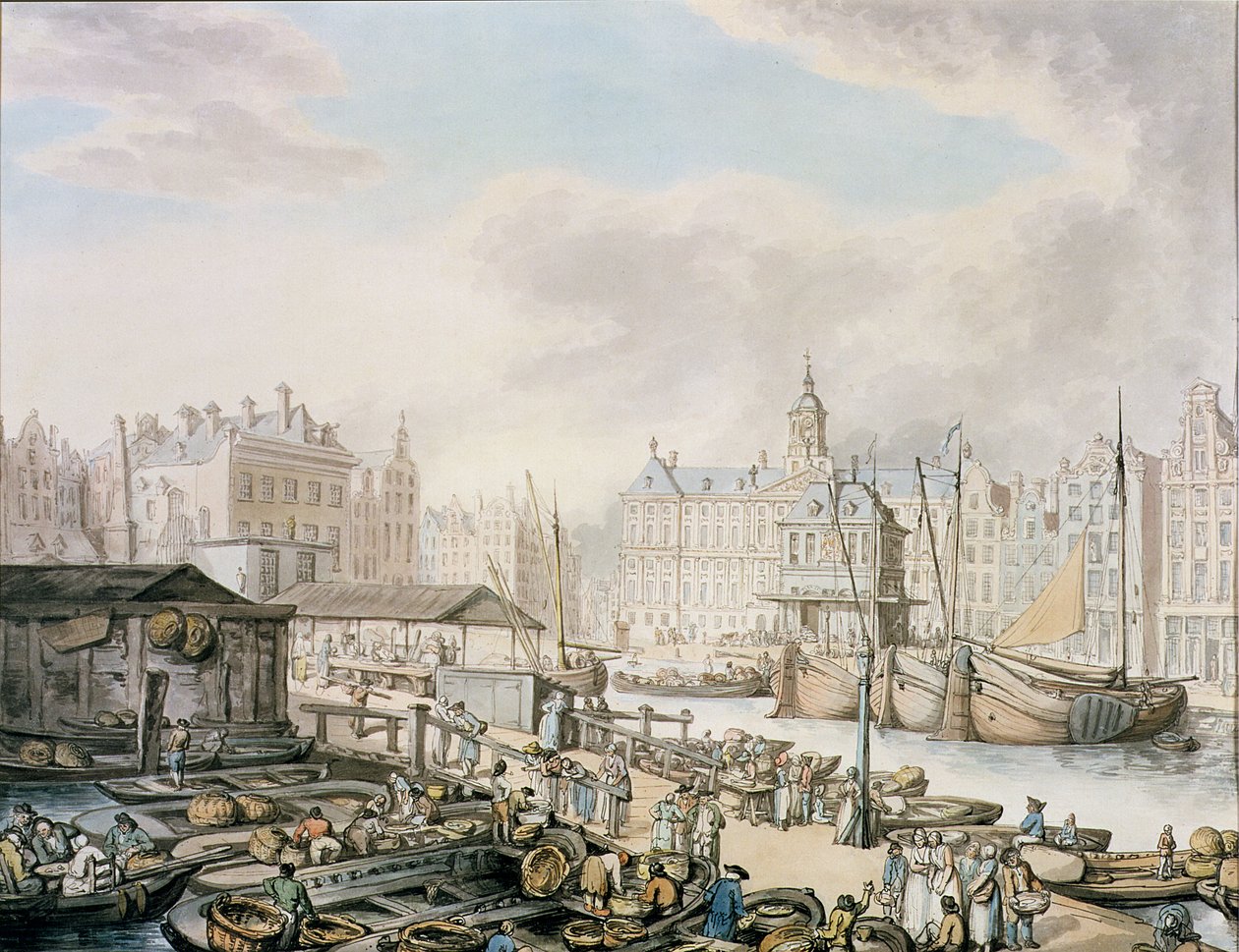 Feyge Dam et une partie du marché aux poissons, Amsterdam, vers 1794 - Thomas Rowlandson