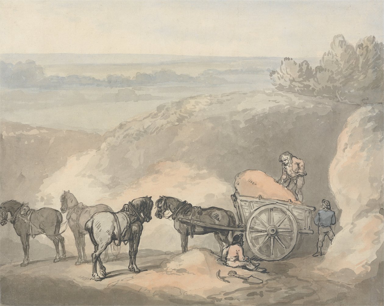 Chevaux et une charrette dans une sablière - Thomas Rowlandson
