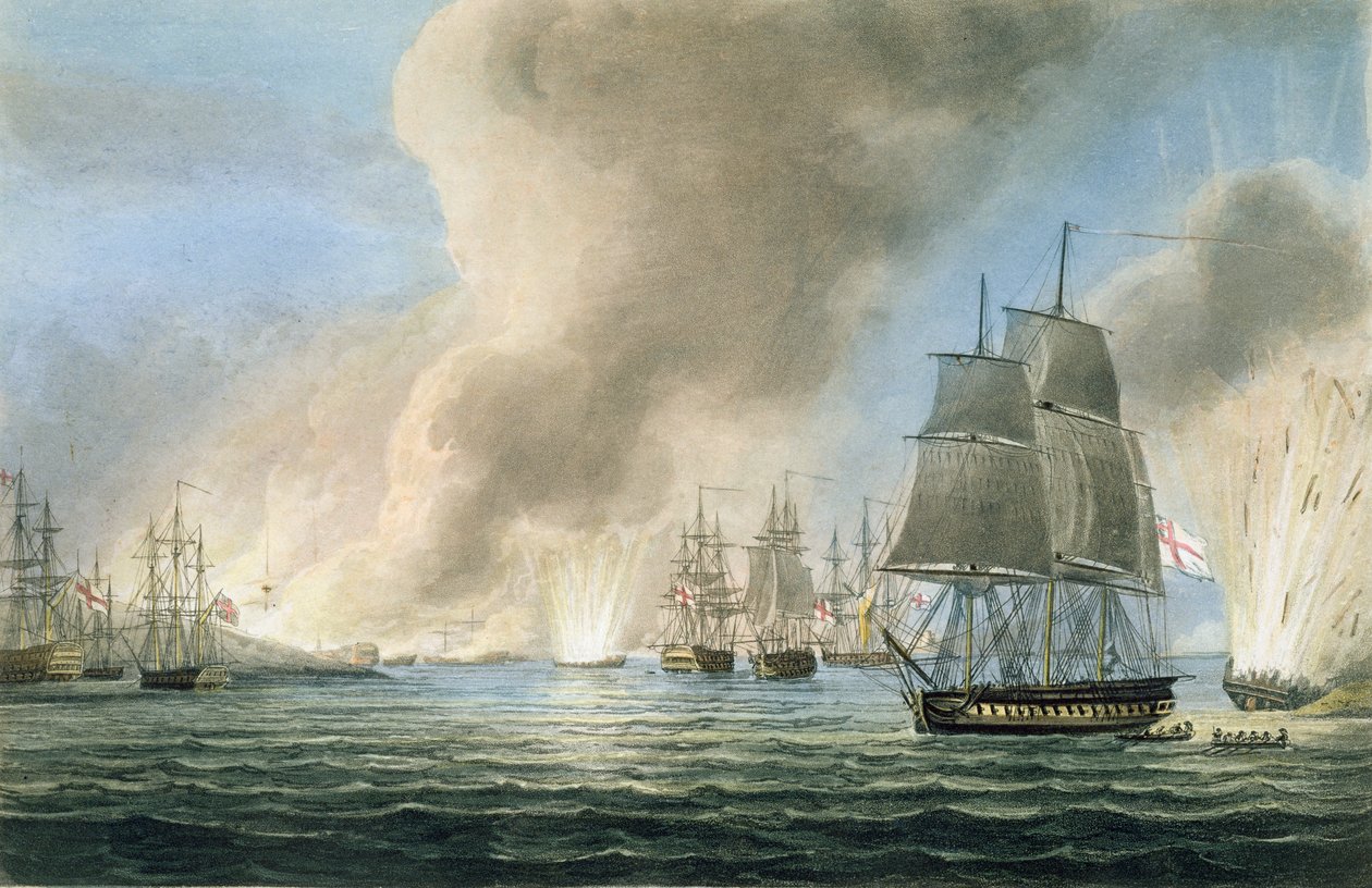 Destruction de la flotte turque, 19 février 1807, gravée par T. Sutherland pour 
