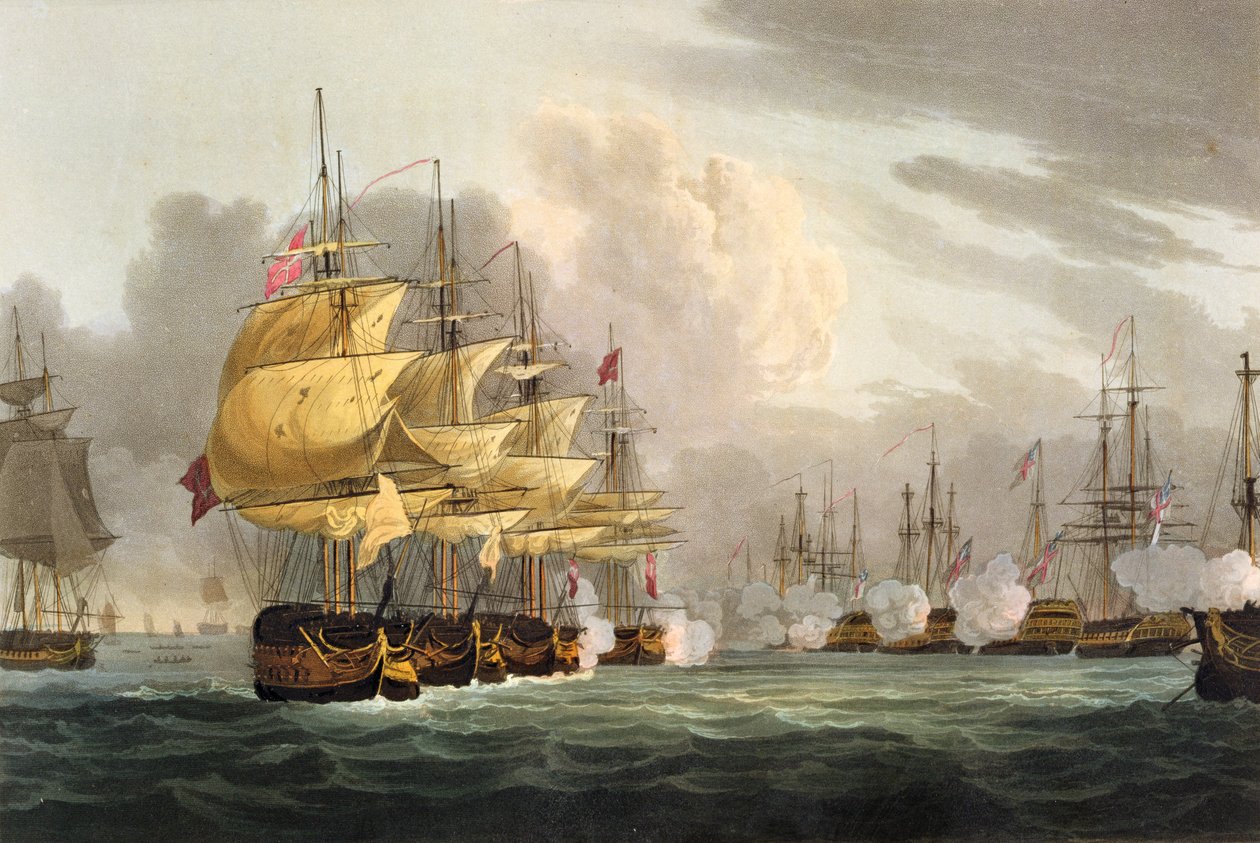 La destruction de la flotte danoise devant Copenhague, 2 avril 1801, gravé par Bailey pour 