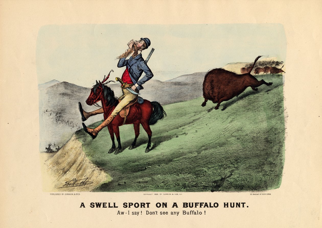 Un sport élégant à la chasse au bison, pub. par Currier et Ives, 1882 - Thomas Worth
