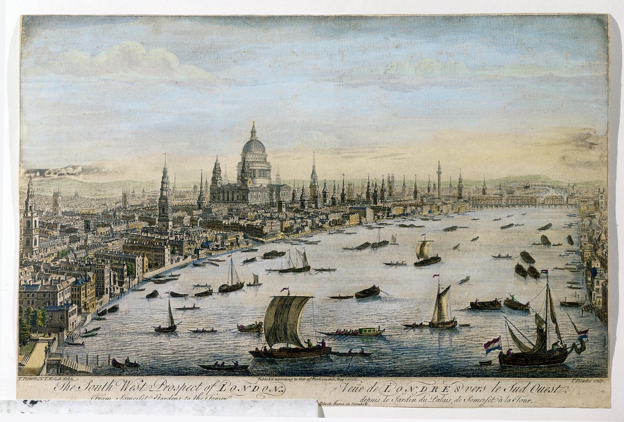 La perspective sud-ouest de Londres depuis les jardins de Somerset, gravée par Thomas Bowles, publiée le 1er mai 1750 - Thomas Bowles