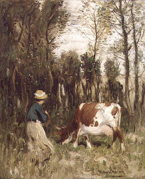 Fille conduisant une vache - Thomas Austen Brown