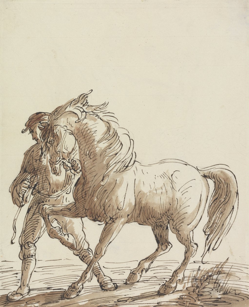 Homme menant un cheval - Thomas Barker
