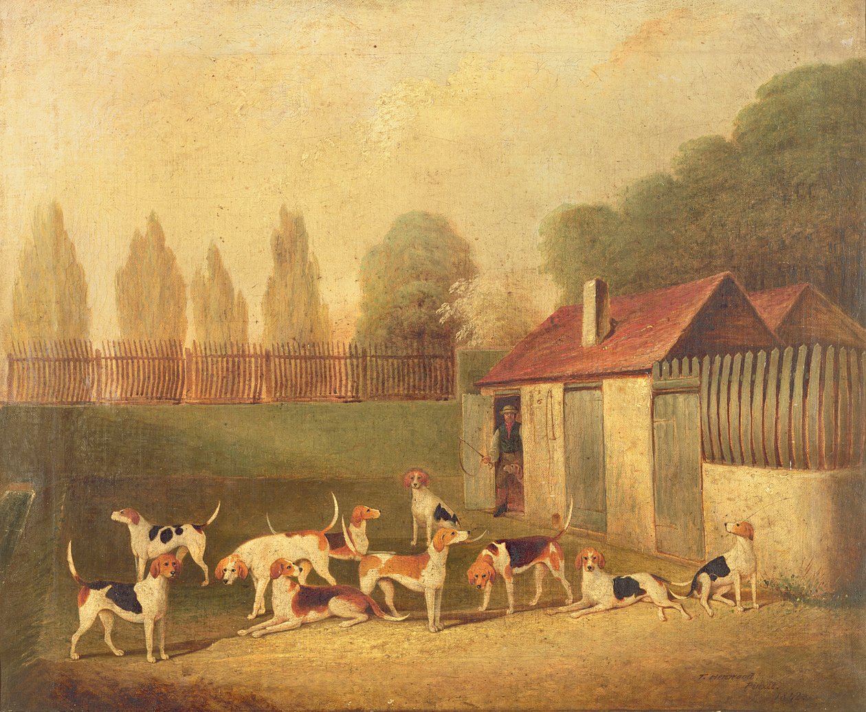 Chiens de chasse dans une cour de chenil - Thomas Henwood