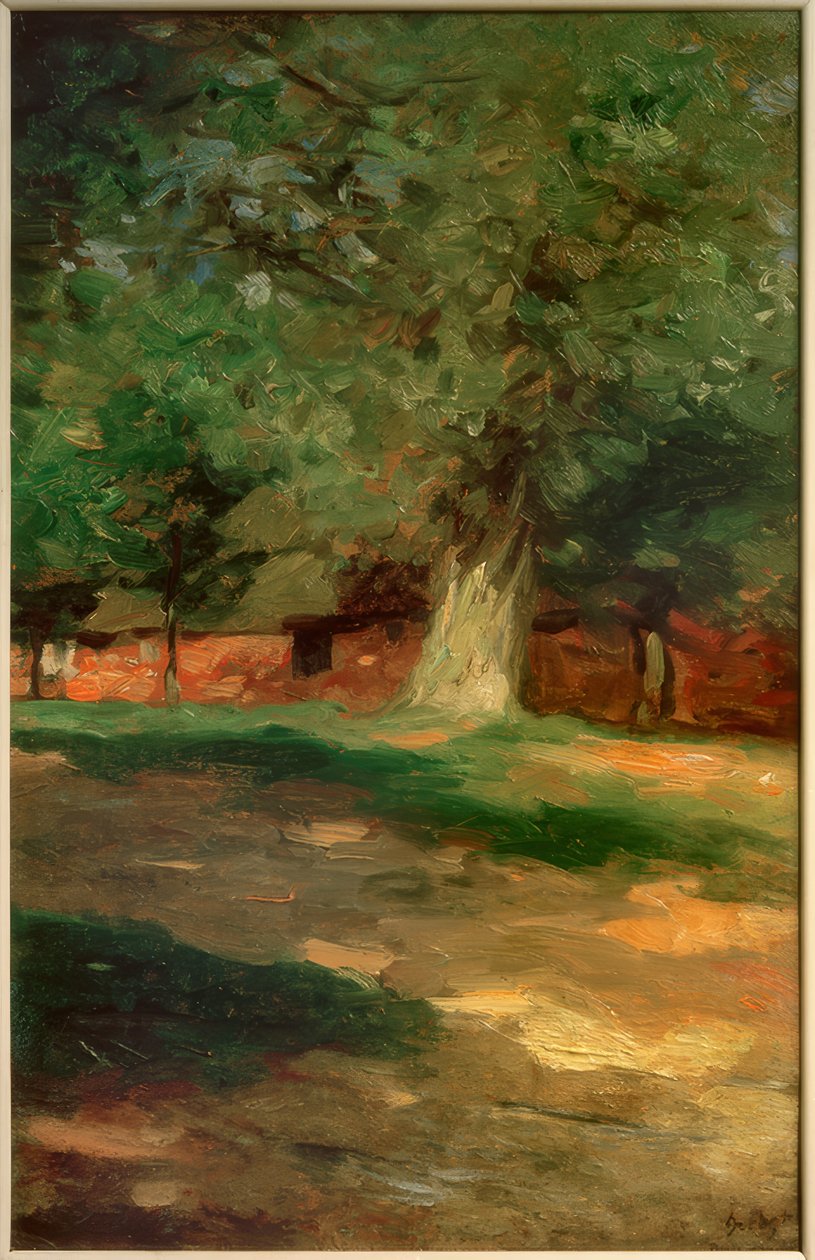 Ferme derrière un grand arbre - Thomas Ludwig Herbst