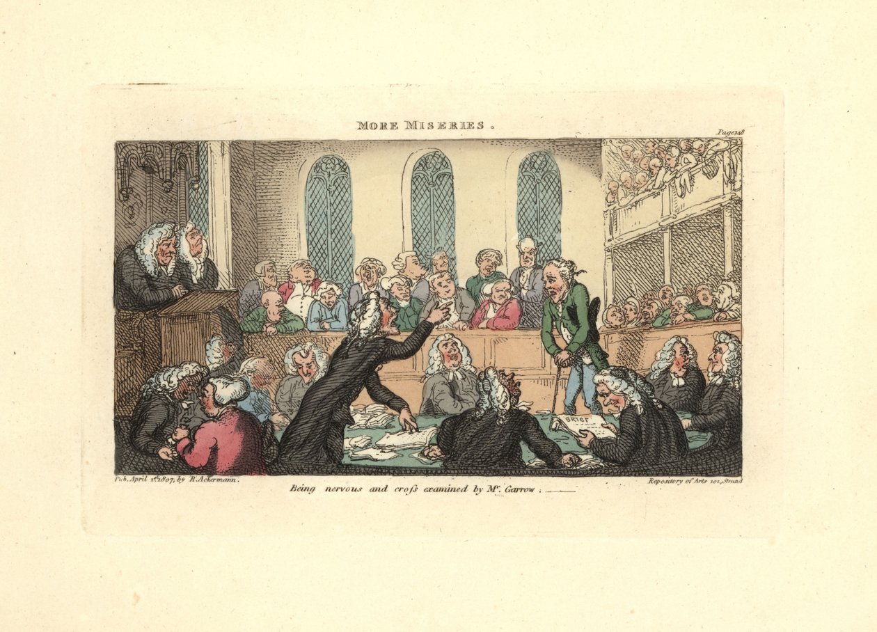 Être nerveux et contre-interrogé par M. Garrow - Thomas Rowlandson